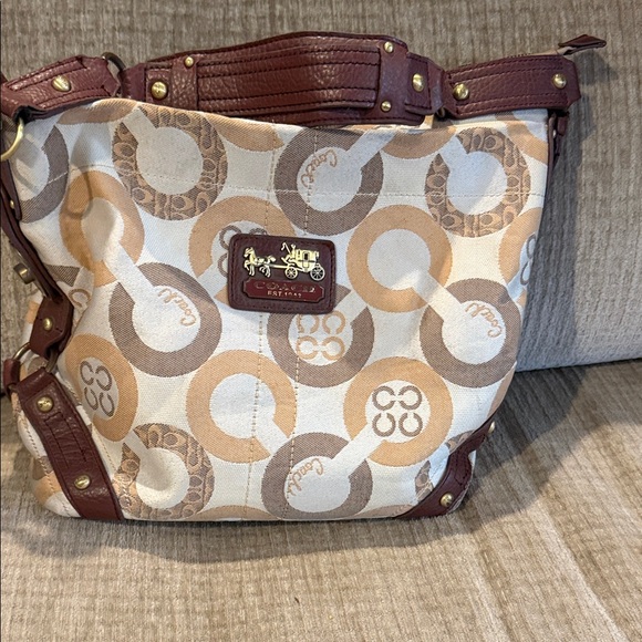 Coach Handbags - Coach Signature Canvas Shoulder Bag - Cream and Brown shoulder strap included
